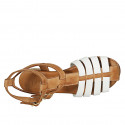 Woman's sandal with straps in white and cognac brown leather heel 2 - Available sizes:  42