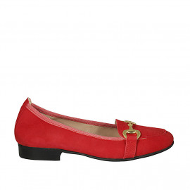 Woman's mocassin with accessory in red suede heel 2 - Available sizes:  45