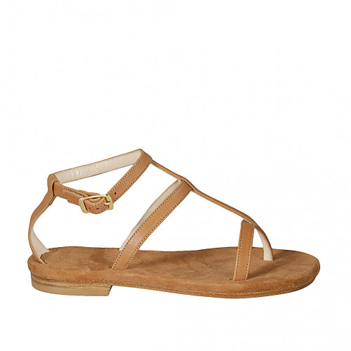 Sandalia de dedo para mujer en piel cognac tacon 1 - Tallas disponibles:  33