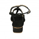Sandale entredoigt pour femmes en daim noir avec strass et courroie talon 3 - Pointures disponibles:  34