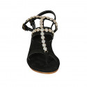 Sandale entredoigt pour femmes en daim noir avec strass et courroie talon 3 - Pointures disponibles:  34