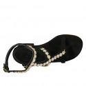 Woman's thong sandal in black suede with rhinestones and strap heel 3 - Available sizes:  34