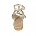 Woman's thong sandal in platinum laminated leather with rhinestones and strap heel 2 - Available sizes:  33