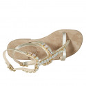 Woman's thong sandal in platinum laminated leather with rhinestones and strap heel 2 - Available sizes:  33