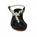 Woman's thong sandal in black suede with rhinestones heel 3 - Available sizes:  42