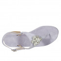 Woman's thong sandal in lilac suede with rhinestones heel 2 - Available sizes:  33, 42, 43, 44, 46