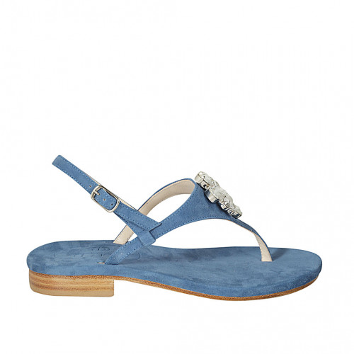 Sandalia de dedo en gamuza azul con estrás para mujer tacon 2 - Tallas disponibles:  33, 45, 46