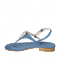 Sandalia de dedo en gamuza azul con estrás para mujer tacon 2 - Tallas disponibles:  33, 45, 46