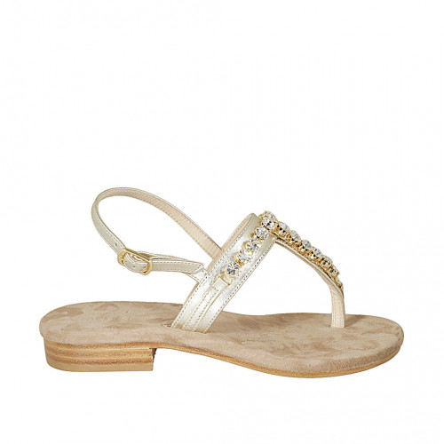 Sandalo infradito da donna con strass in pelle laminata platino tacco 2 - Misure disponibili: 34, 42, 43, 45, 46