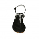 Woman's thong sandal with rhinestones in black leather heel 2 - Available sizes:  42