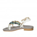 Woman's thong sandal in white leather with blue rhinestones and strap heel 2 - Available sizes:  42