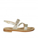 Woman's sandal in platinum laminated leather with rhinestones heel 2 - Available sizes:  33, 42