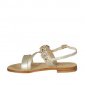 Woman's sandal in platinum laminated leather with rhinestones heel 2 - Available sizes:  33, 42