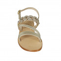 Sandalo da donna in pelle laminata platino con strass tacco 2 - Misure disponibili: 33, 34, 42