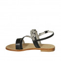 Woman's sandal with rhinestones in black leather heel 2 - Available sizes:  33, 34, 42, 46