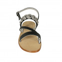 Woman's sandal with rhinestones in black leather heel 2 - Available sizes:  33, 34, 42, 46