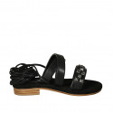 Sandalia en estilo gladiador con cordones y tachuelas para mujer en piel negra tacon 2 - Tallas disponibles:  33, 34, 42, 43, 45