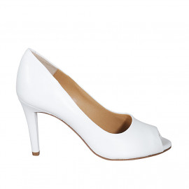 Woman's open shoe in white leather heel 9 - Available sizes:  31, 33, 34, 43, 44