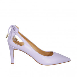 Woman's pointy pump with lace in lilac leather heel 8 - Available sizes:  31, 32, 42