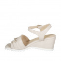 Woman's sandal in nude leather with strap and accessory wedge heel 6 - Available sizes:  43, 44, 45