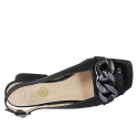 Sandalo da donna con catena e frange in pelle nera tacco 4 - Misure disponibili: 32, 34