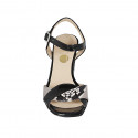 Woman's strap sandal in black patent leather and black and white printed leather heel 8 - Available sizes:  42