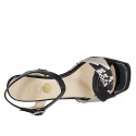 Woman's strap sandal in black patent leather and black and white printed leather heel 8 - Available sizes:  42