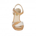 Woman's sandal with strap in cognac brown and beige leather heel 8 - Available sizes:  42, 43, 45