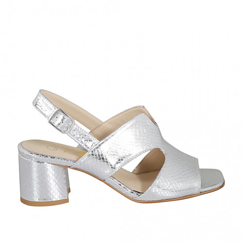 Sandale pour femmes en cuir imprimé et lamé argent talon 6 - Pointures disponibles:  44, 46