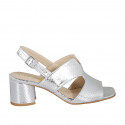 Sandale pour femmes en cuir imprimé et lamé argent talon 6 - Pointures disponibles:  44, 46