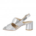 Sandale pour femmes en cuir imprimé et lamé argent talon 6 - Pointures disponibles:  44, 46