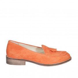 Mocasín para mujer en gamuza naranja con borlas tacon 3 - Tallas disponibles:  32, 43, 44