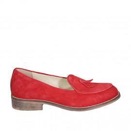 Mocasín para mujer en gamuza roja con borlas tacon 3 - Tallas disponibles:  43