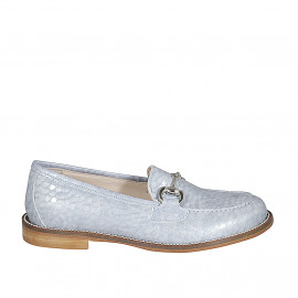 Mocassin pour femmes avec accessoire en cuir imprimé bleu clair talon 2 - Pointures disponibles:  43