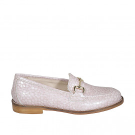 Woman's mocassin with accessory in rose printed leather heel 2 - Available sizes:  32, 45