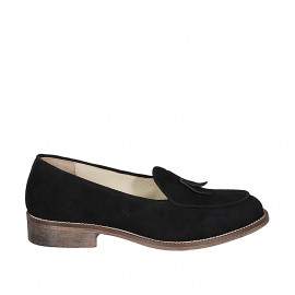 Mocasín para mujer en gamuza negra con borlas tacon 3 - Tallas disponibles:  32