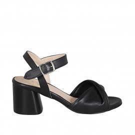 Woman's strap sandal in black leather heel 6 - Available sizes:  42, 44, 45