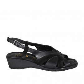 Woman's sandal in black leather and suede wedge heel 4 - Available sizes:  42