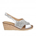 Woman's sandal in silver laminated and printed leather wedge heel 6 - Available sizes:  32, 42, 43