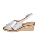 Woman's sandal in silver laminated and printed leather wedge heel 6 - Available sizes:  32, 42, 43