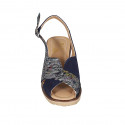 Sandalo da donna in camoscio blu e stampato multicolor zeppa 6 - Misure disponibili: 42, 44