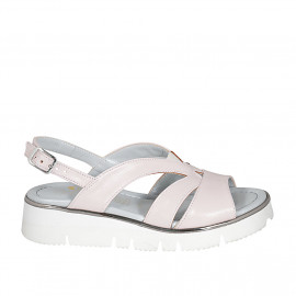 Sandale pour femmes en cuir rose avec elastique talon compensé 3 - Pointures disponibles:  32, 33, 42, 43, 44