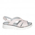 Sandale pour femmes en cuir rose avec elastique talon compensé 3 - Pointures disponibles:  32, 33, 42, 43, 44