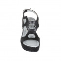 Woman's platform sandal in black leather and laminated fabric wedge heel 9 - Available sizes:  32, 43, 45