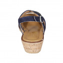 Woman's sandal in blue and multicolored printed suede wedge heel 4 - Available sizes:  42, 43