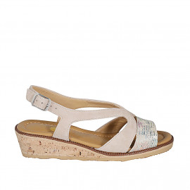 Sandale pour femmes en daim beige et imprimé multicouleur talon compensé 4 - Pointures disponibles:  42, 43