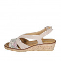 Woman's sandal in beige and multicolored printed suede wedge heel 4 - Available sizes:  42, 43