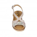 Woman's sandal in beige and multicolored printed suede wedge heel 4 - Available sizes:  42, 43