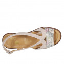 Woman's sandal in beige and multicolored printed suede wedge heel 4 - Available sizes:  42, 43