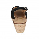 Woman's strap sandal in black suede and laminated suede wedge heel 6 - Available sizes:  32, 43, 44